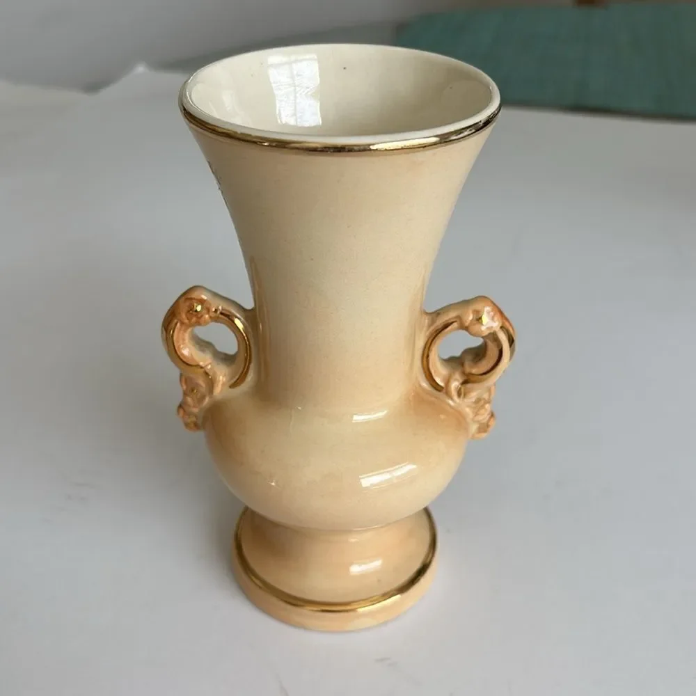Vintage 1940s Spaulding China Co Wild Rose 6” Vase Gold Decoration